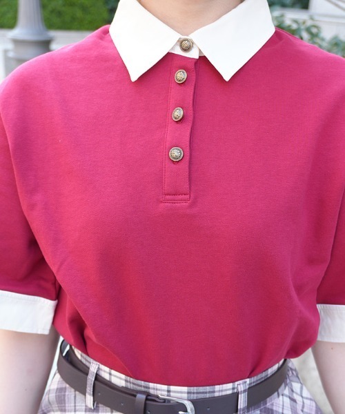 axes femme POETIQUE(アクシーズファムポエティック)の「バイカラーシャツポロPO(Tシャツ/カットソー・レディース・レッド/ブラック/ネイビー・MEDIUM)」の8枚目の写真