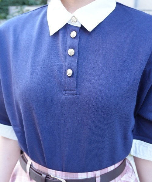 axes femme POETIQUE(アクシーズファムポエティック)の「バイカラーシャツポロPO(Tシャツ/カットソー・レディース・レッド/ブラック/ネイビー・MEDIUM)」の13枚目の写真