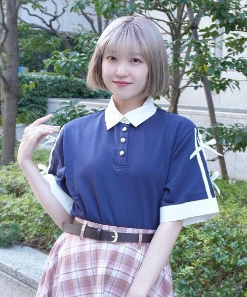 axes femme POETIQUE(アクシーズファムポエティック)の「バイカラーシャツポロPO(Tシャツ/カットソー・レディース・レッド/ブラック/ネイビー・MEDIUM)」の12枚目の写真