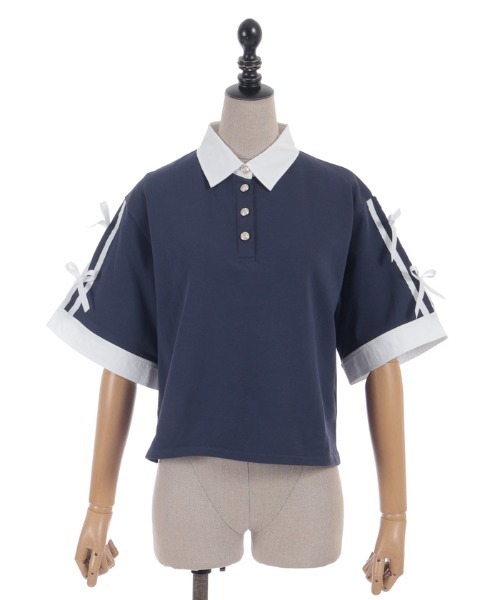 axes femme POETIQUE(アクシーズファムポエティック)の「バイカラーシャツポロPO(Tシャツ/カットソー・レディース・レッド/ブラック/ネイビー・MEDIUM)」の14枚目の写真
