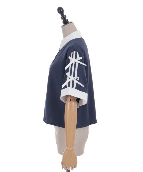 axes femme POETIQUE(アクシーズファムポエティック)の「バイカラーシャツポロPO(Tシャツ/カットソー・レディース・レッド/ブラック/ネイビー・MEDIUM)」の15枚目の写真