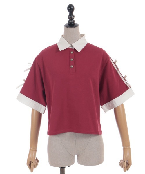 axes femme POETIQUE(アクシーズファムポエティック)の「バイカラーシャツポロPO(Tシャツ/カットソー・レディース・レッド/ブラック/ネイビー・MEDIUM)」の22枚目の写真