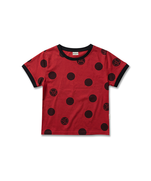 ESCAPEFROM（エスケープフロム）の「ビッグロゴドットフルプリントリンガー半袖Tシャツ [3色]（Tシャツ/カットソー・レディース・アイボリー/ミックスグレー/レッド・MEDIUM）」の3枚目の写真