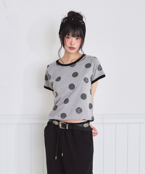 ESCAPEFROM（エスケープフロム）の「ビッグロゴドットフルプリントリンガー半袖Tシャツ [3色]（Tシャツ/カットソー・レディース・アイボリー/ミックスグレー/レッド・MEDIUM）」の8枚目の写真