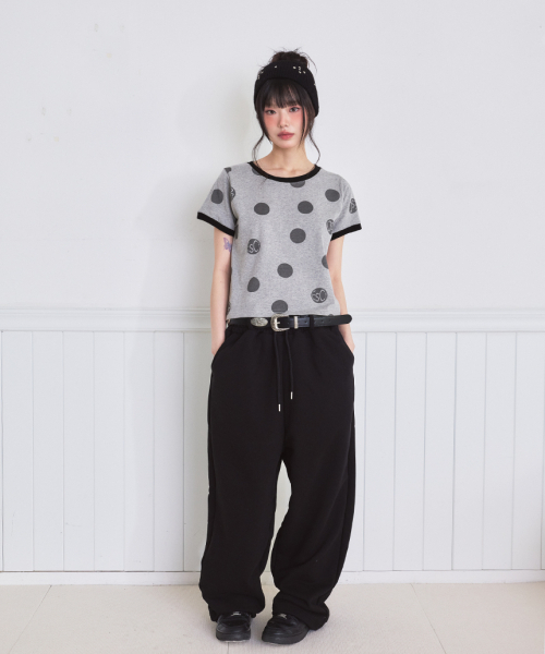 ESCAPEFROM（エスケープフロム）の「ビッグロゴドットフルプリントリンガー半袖Tシャツ [3色]（Tシャツ/カットソー・レディース・アイボリー/ミックスグレー/レッド・MEDIUM）」の9枚目の写真