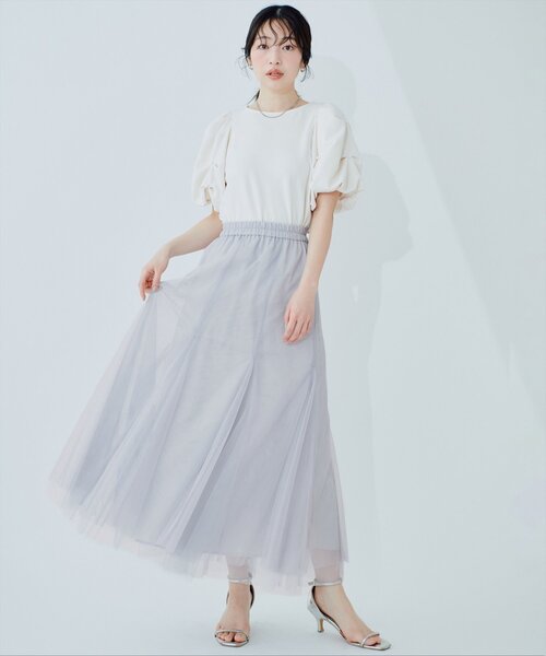 natural couture(ナチュラルクチュール)の「チュールスカート(スカート・レディース・チャコールグレー/グレー/オフホワイト・FREE)」の3枚目の写真