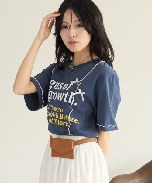 kutir(クティール)の「リボンメローロゴTシャツ(Tシャツ/カットソー・レディース・オフホワイト/ブルー/オートミール・FREE)」の22枚目の写真