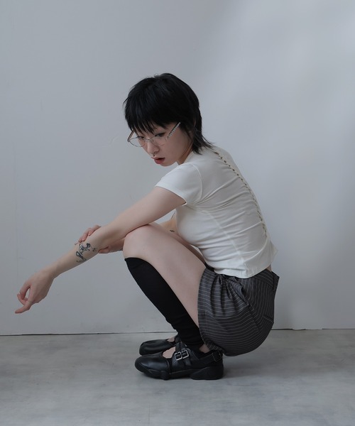 Ulysses(ユリシス)の「バック編みデザインミニTシャツ(Tシャツ/カットソー・レディース・グレー/ホワイト/ブラック・M/L/S)」の11枚目の写真