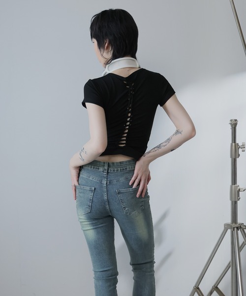 Ulysses(ユリシス)の「バック編みデザインミニTシャツ(Tシャツ/カットソー・レディース・グレー/ホワイト/ブラック・M/L/S)」の19枚目の写真