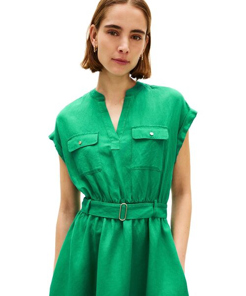 TOMMY HILFIGER(トミーヒルフィガー)の「ビスコースリネンベルテッドショートスリーブワンピース(ワンピース・レディース・ブラック/グリーン・SMALL/MEDIUM/X-SMALL)」の7枚目の写真