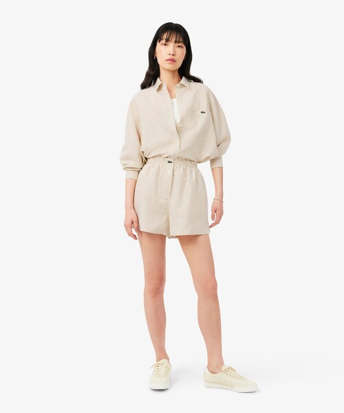 LACOSTE(ラコステ)の「リネン×リヨセルブレンドストライプショーツ(その他パンツ・レディース・ライトベージュ・38/36)」の2枚目の写真