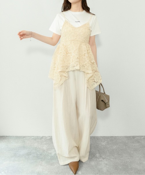 on:nue（オンニュ）の「【on:nue】[着用動画あり！] フラワー刺繍ペプラムビスチェ（キャミソール・レディース・アイボリー/ブラウン・FREE）」の14枚目の写真