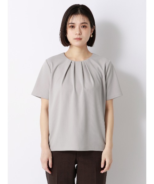SUIT SQUARE(スーツスクエア)の「フロントタックカットソー/半袖/ウォッシャブル/UVカット/無地(Tシャツ/カットソー・レディース・グレー/ホワイト・38/40)」の16枚目の写真