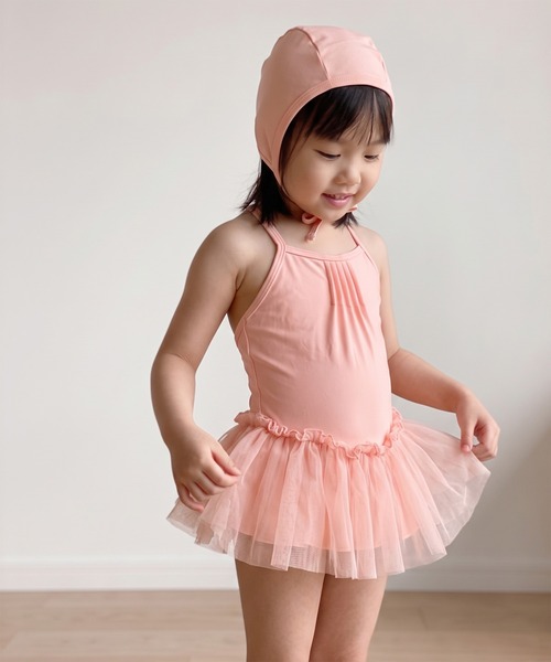 aimoha(アイモハ)の「【aimoha-KIDS-】チュールワンピース水着(スイムキャップ付き) (SS)(水着・キッズ・グリーン/ピンク・100/120/110)」の2枚目の写真