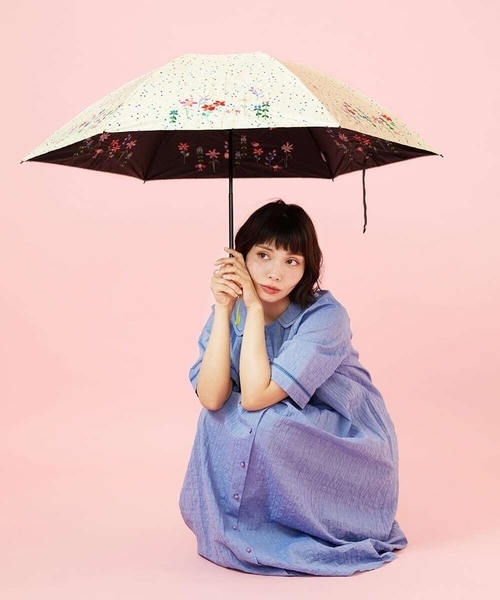 日傘】フラワー刺繍ドットプリントデザイン折り畳み日傘（折りたたみ傘