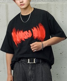 セール】ワイド 半袖 Tシャツ ロゴ ハート 黒猫 刺繍（Tシャツ