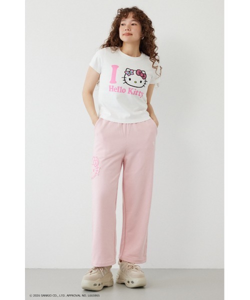 RODEO CROWNS WIDE BOWL（ロデオクラウンズワイドボウル）の「(HELLO KITTY) アップリケスウェットパンツ（スウェットパンツ・レディース・ブラック/ライトピンク/グレー×ホワイト・SMALL/MEDIUM）」の13枚目の写真