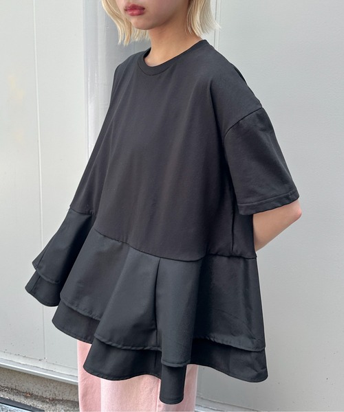 PILIT（ピリット）の「【接触冷感 】ペプラムフレア Tシャツ（Tシャツ/カットソー・レディース・ホワイト/ブラック・MEDIUM）」の2枚目の写真