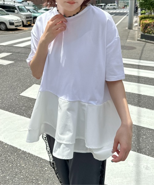 PILIT（ピリット）の「【接触冷感 】ペプラムフレア Tシャツ（Tシャツ/カットソー・レディース・ホワイト/ブラック・MEDIUM）」の4枚目の写真