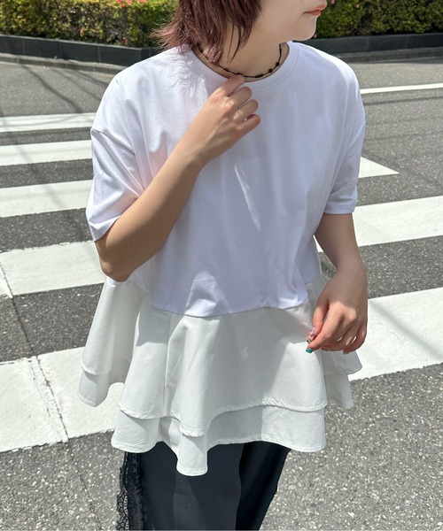 PILIT（ピリット）の「【接触冷感 】ペプラムフレア Tシャツ（Tシャツ/カットソー・レディース・ホワイト/ブラック・MEDIUM）」の7枚目の写真