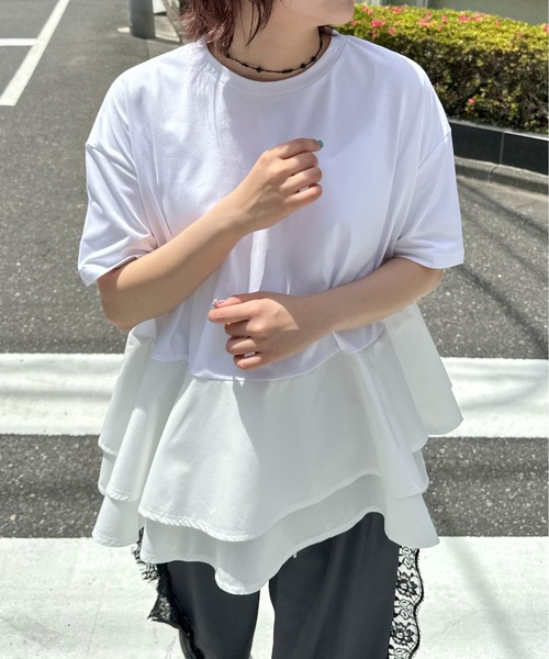 PILIT（ピリット）の「【接触冷感 】ペプラムフレア Tシャツ（Tシャツ/カットソー・レディース・ホワイト/ブラック・MEDIUM）」の8枚目の写真