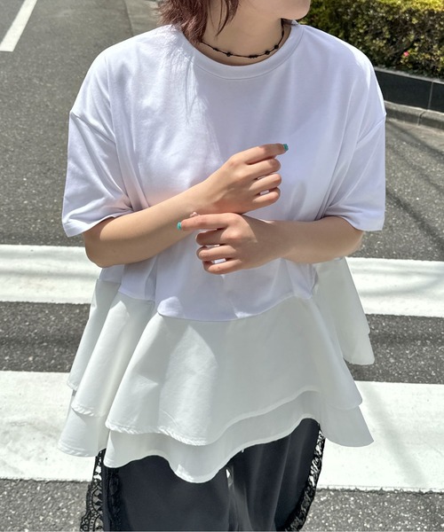 PILIT（ピリット）の「【接触冷感 】ペプラムフレア Tシャツ（Tシャツ/カットソー・レディース・ホワイト/ブラック・MEDIUM）」の9枚目の写真