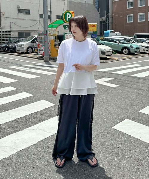 PILIT（ピリット）の「【接触冷感 】ペプラムフレア Tシャツ（Tシャツ/カットソー・レディース・ホワイト/ブラック・MEDIUM）」の11枚目の写真