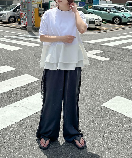 PILIT（ピリット）の「【接触冷感 】ペプラムフレア Tシャツ（Tシャツ/カットソー・レディース・ホワイト/ブラック・MEDIUM）」の12枚目の写真
