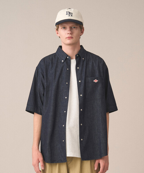 Мужская джинсовая даңгари рубашка с коротким рукавом — Denim Dungaree Short Sleeve Button-Down