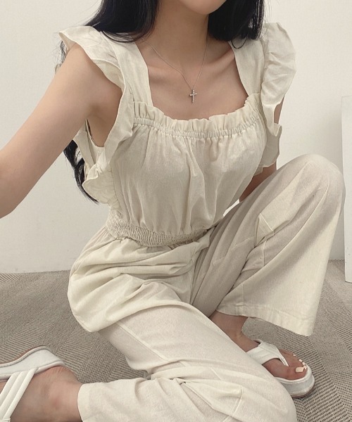 FAVORITO(ファヴォリート)の「サロペット(つなぎ/オールインワン・レディース・オフホワイト/ブラック/ブラウン・F)」の8枚目の写真