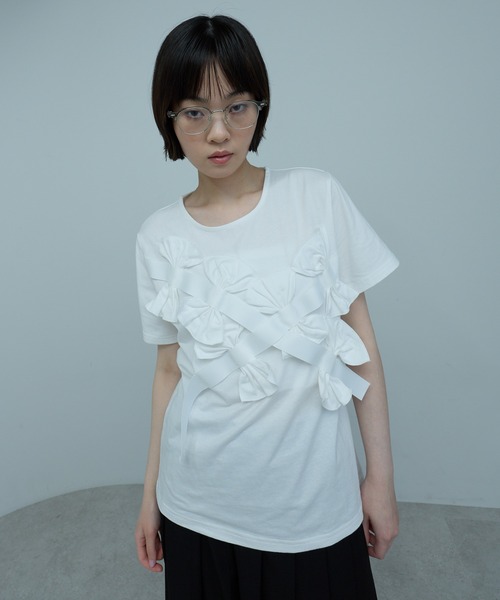 leimn(レイムン)の「リボンカットソー(Tシャツ/カットソー・レディース・ホワイト/ブラック/グレー・FREE)」の1枚目の写真