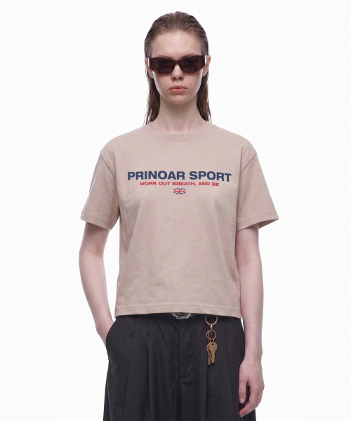 PRINOAR(プリノア)の「スポーツセミクロップ半袖Tシャツ - ジンジャーベージュ(Tシャツ/カットソー・レディース・ベージュ・SMALL/MEDIUM/LARGE)」の3枚目の写真