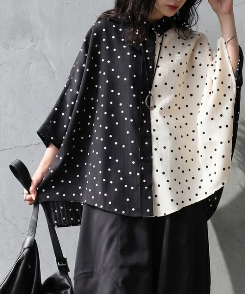 antiqua(アンティカ)の「ドット柄 ドルマン シャツ(シャツ/ブラウス・レディース・アイボリー/ブラック/その他・ONESIZE)」の9枚目の写真