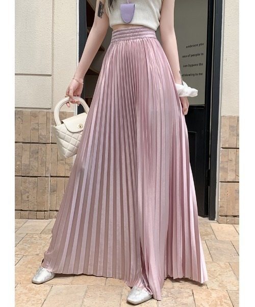 FAVORITO（ファヴォリート）の「ロング プリーツスカート（スカート・レディース・グレー/ベージュ/ピンク・F）」の4枚目の写真
