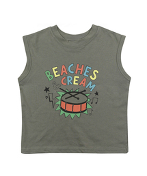 ドラム 袖なしTシャツ-オリーブ
