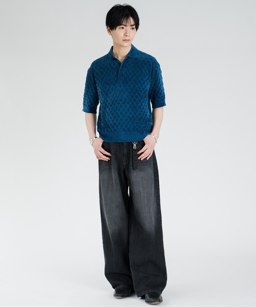 SINSS(シンス)の「Vintage wash overdyed straight denim / ヴィンテージウォッシュオーバーダイストレートデニム(デニムパンツ・メンズ・インディゴブルー/ブラック/ブルー・SMALL/X-SMALL/LARGE/MEDIUM)」の5枚目の写真