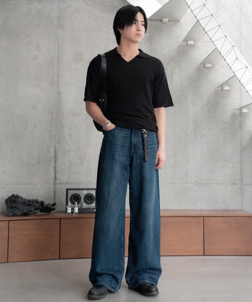 SINSS(シンス)の「Vintage wash overdyed straight denim / ヴィンテージウォッシュオーバーダイストレートデニム(デニムパンツ・メンズ・インディゴブルー/ブラック/ブルー・SMALL/X-SMALL/LARGE/MEDIUM)」の9枚目の写真
