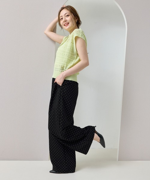 en CAnAF(エンカナフ)の「【抜け感漂う】ブークレー透かし編みポロニット トップス 半袖(ポロシャツ・レディース・ピンク/オフホワイト/ライム/ブラック・フリー)」の13枚目の写真