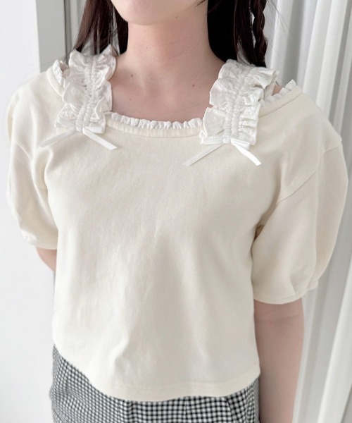 F i.n.t(フィント)の「ショルダーフリルオフショルカットトップス/fint フィント(Tシャツ/カットソー・レディース・ライトグリーン/アイボリー/ピンクベージュ・FREE)」の4枚目の写真