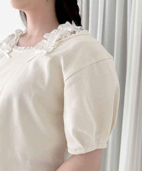 F i.n.t(フィント)の「ショルダーフリルオフショルカットトップス/fint フィント(Tシャツ/カットソー・レディース・ライトグリーン/アイボリー/ピンクベージュ・FREE)」の8枚目の写真