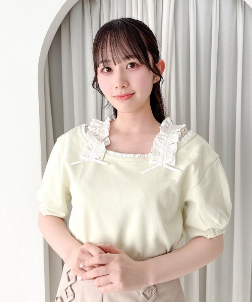 F i.n.t(フィント)の「ショルダーフリルオフショルカットトップス/fint フィント(Tシャツ/カットソー・レディース・ライトグリーン/アイボリー/ピンクベージュ・FREE)」の11枚目の写真