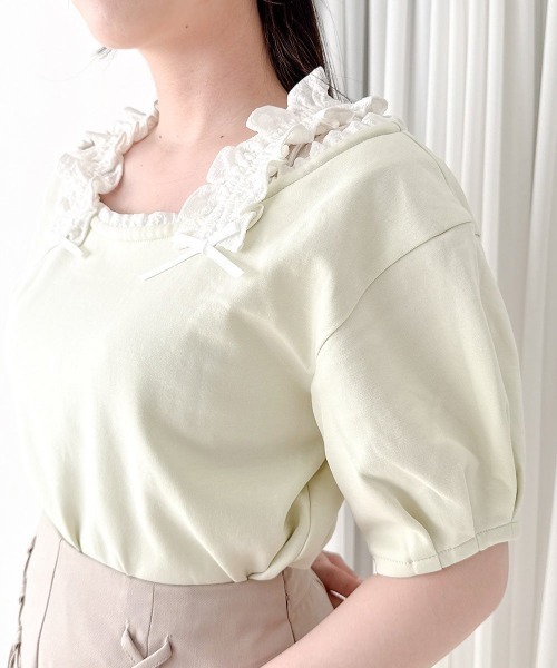 F i.n.t(フィント)の「ショルダーフリルオフショルカットトップス/fint フィント(Tシャツ/カットソー・レディース・ライトグリーン/アイボリー/ピンクベージュ・FREE)」の14枚目の写真
