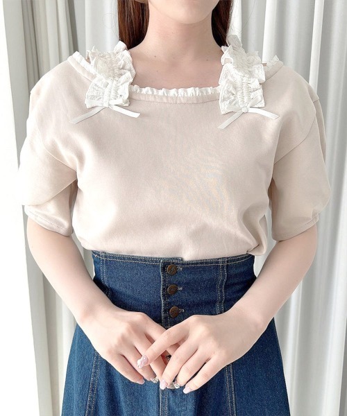 F i.n.t(フィント)の「ショルダーフリルオフショルカットトップス/fint フィント(Tシャツ/カットソー・レディース・ライトグリーン/アイボリー/ピンクベージュ・FREE)」の16枚目の写真