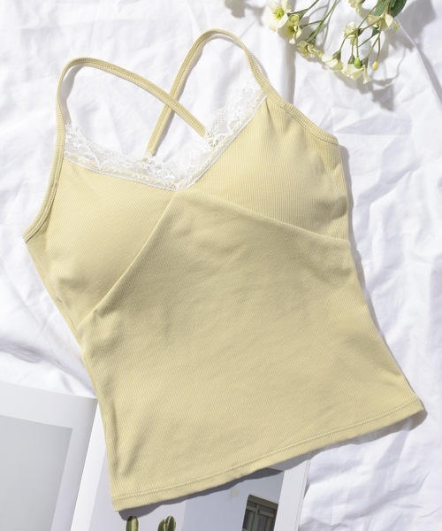 Lace Ladies(レースレディース)の「レース Vネック クロスストラップ カップ付き キャミソール(キャミソール・レディース・ホワイト/グレー/グリーン/ピンク・FREE)」の12枚目の写真
