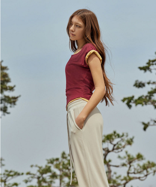 DEVIWEAR（デヴィウェア）の「クンクンキャップスリーブT DEVI-K0001-バーガンディ（Tシャツ/カットソー・レディース・バーガンディー・SMALL/MEDIUM）」の3枚目の写真