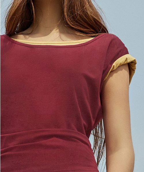DEVIWEAR（デヴィウェア）の「クンクンキャップスリーブT DEVI-K0001-バーガンディ（Tシャツ/カットソー・レディース・バーガンディー・SMALL/MEDIUM）」の4枚目の写真