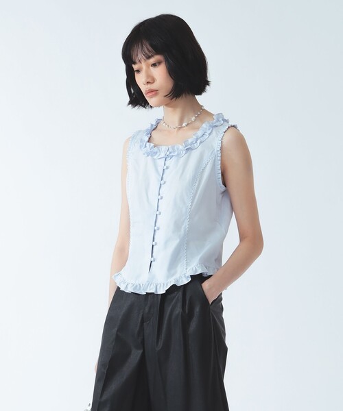 Ray BEAMS(レイビームス)の「フリル トリム ノースリーブ(シャツ/ブラウス・レディース・ホワイト/サックスブルー・ONE SIZE)」の21枚目の写真