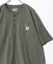 2026SS Carhartt/カーハート オーバーサイズ ワンポイントロゴ ポケット付 ヘンリーネックTシャツ