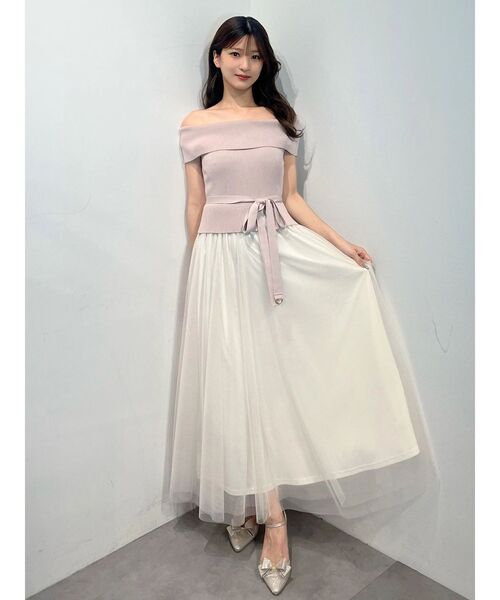 MERCURYDUO（マーキュリーデュオ）の「オフショルチュールドッキングニットワンピース（ワンピース・レディース・その他1/ベビーピンク/ネイビー/ブラック・FREE）」の3枚目の写真