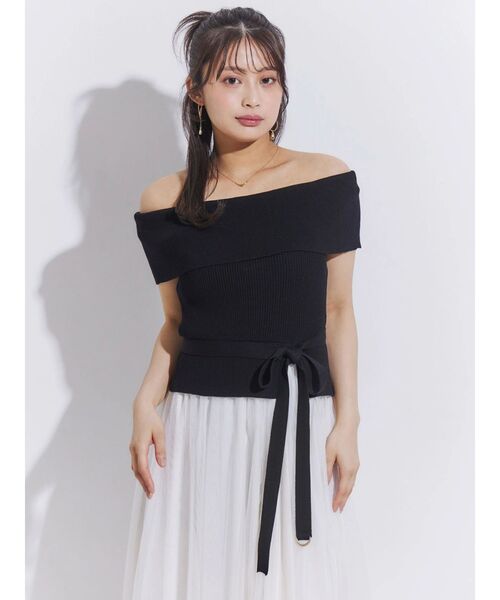 MERCURYDUO（マーキュリーデュオ）の「オフショルチュールドッキングニットワンピース（ワンピース・レディース・その他1/ベビーピンク/ネイビー/ブラック・FREE）」の6枚目の写真